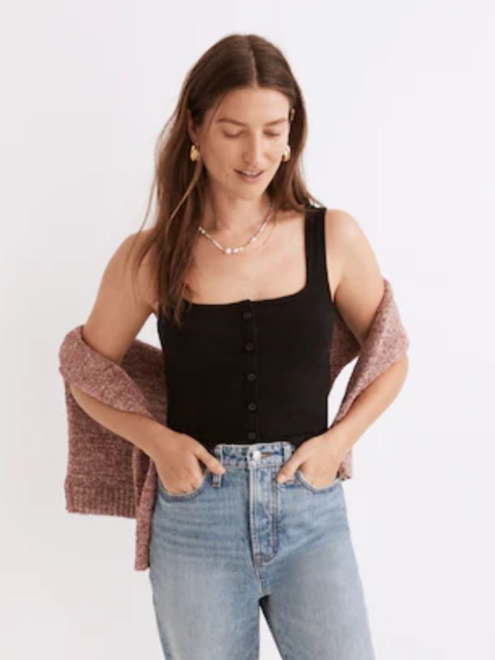 Madewell Ribbed Button-Front Crop Tank Black Size XXS #2197